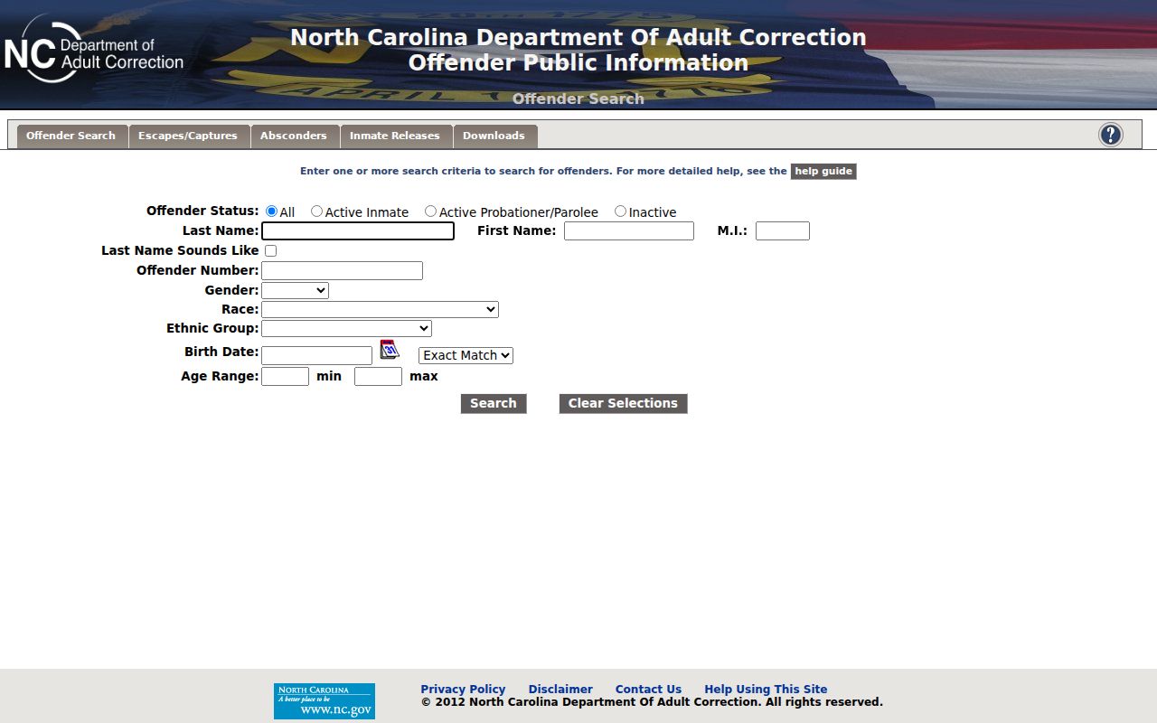 Clay County arrest records NCDAC offender search fields
