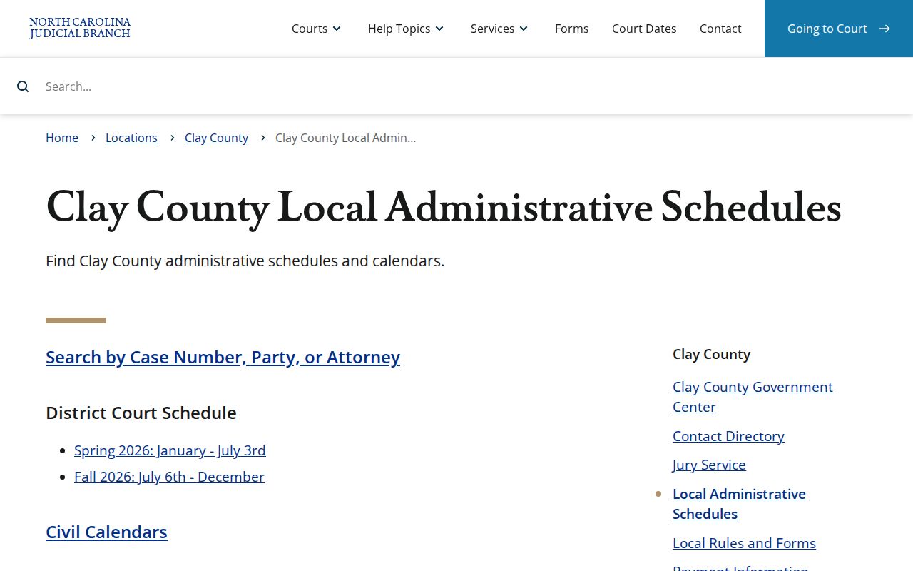 Clay County criminal court calendars and schedules