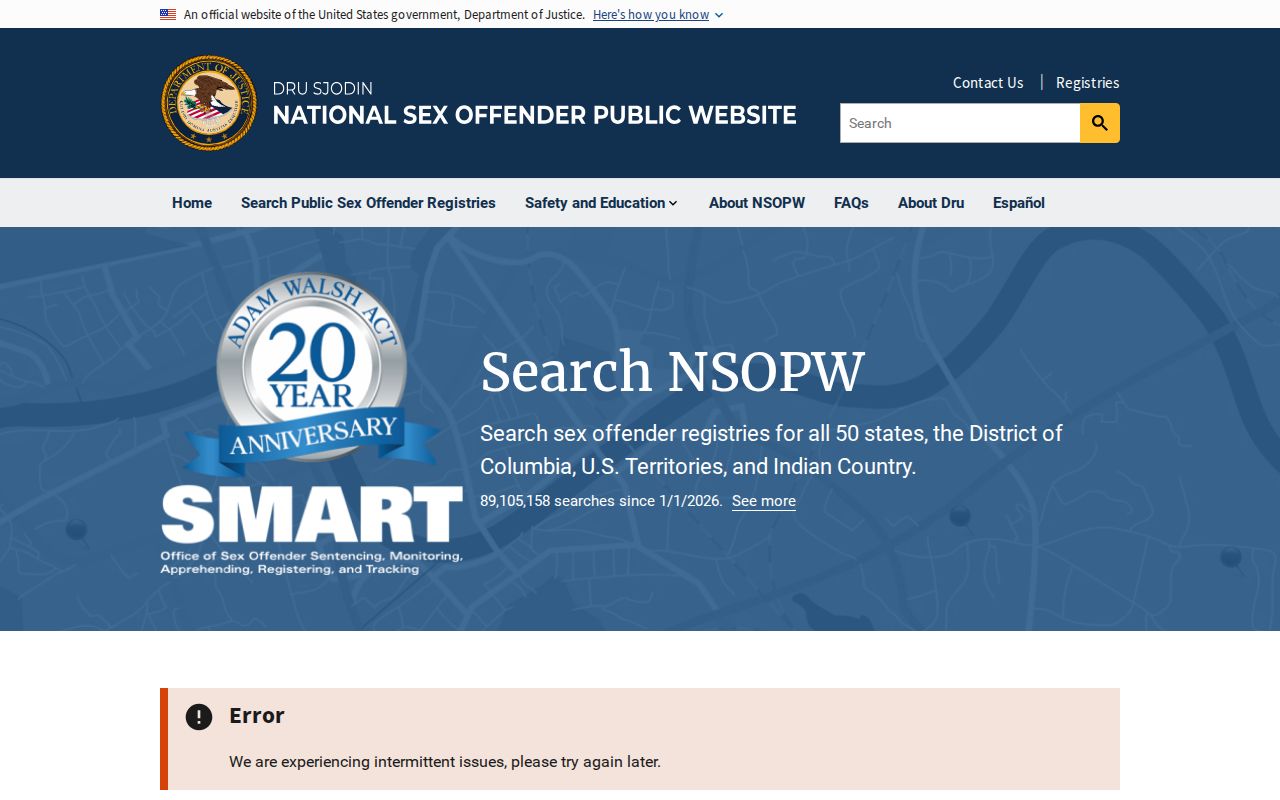 National NSOPW search used with Clay County sex offender records