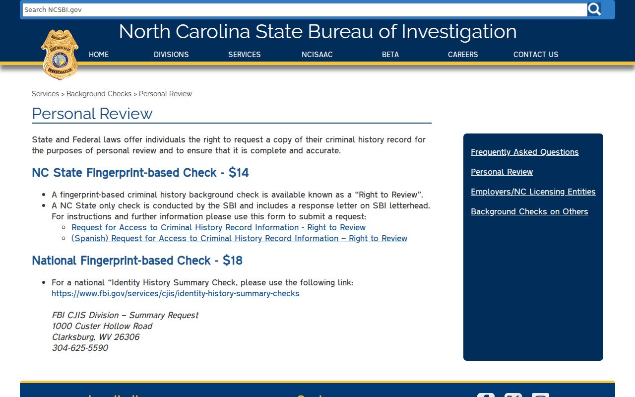 Clay County criminal history NCSBI personal record review instructions